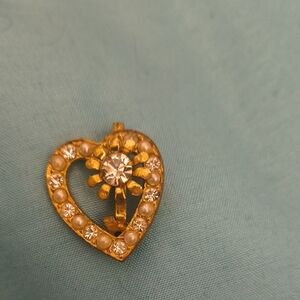 Gold Heart Brooch with Pearl and Crystal Accents